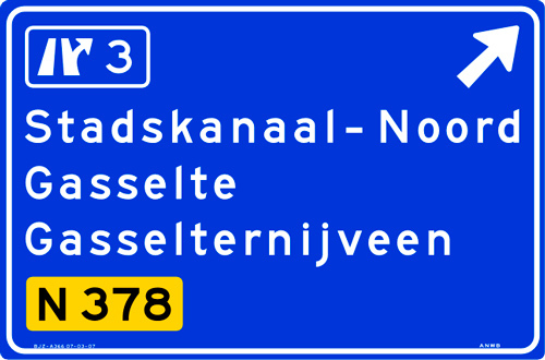 Netherlands use typefaces derived from FHWA typeface: ANWB/RWS Cc (narrow), Dd (medium) and Ee (wide).