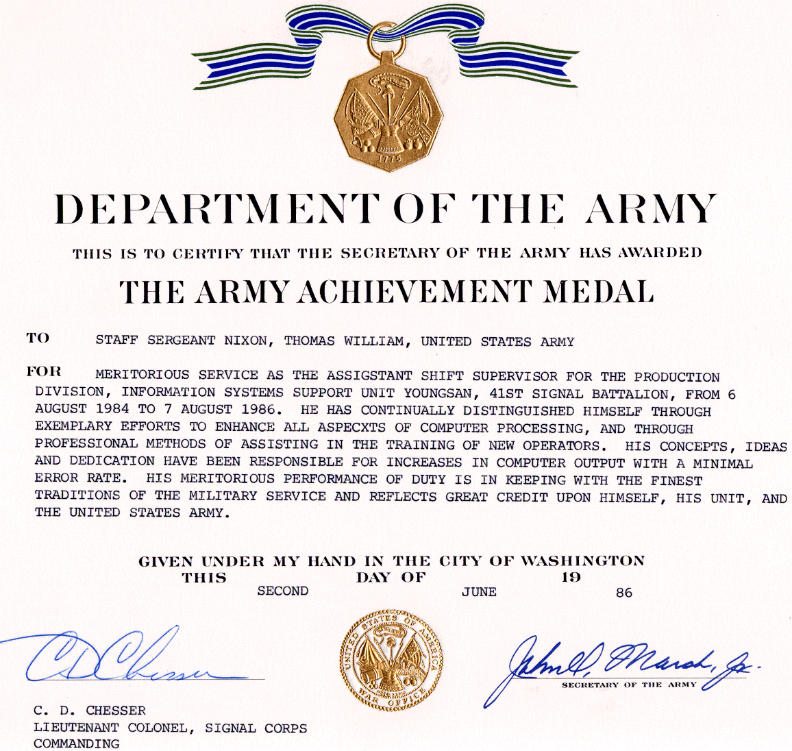 U.S. Army medal certificate font - Font Identification For Army Certificate Of Achievement Template